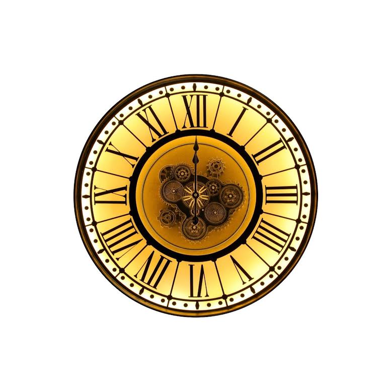 LED 80cm Round Berkshire Industrial Moving Cogs Wall Clock Black & Gold