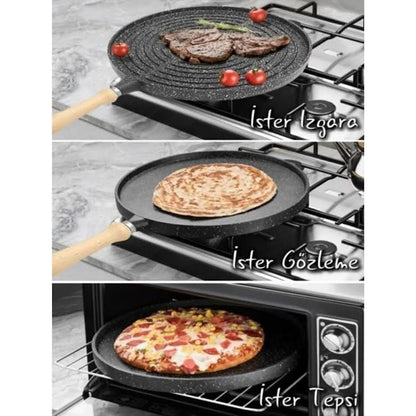 Leydi Cast Alumınum 36cm Double-Sided Pan Black