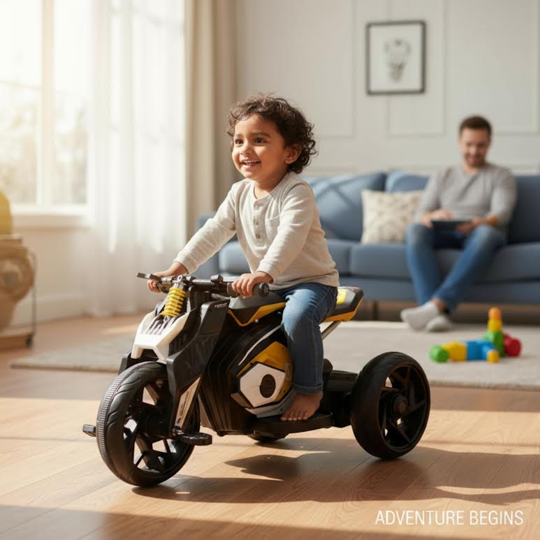 Kids Ride On Motorbike Black & Yellow