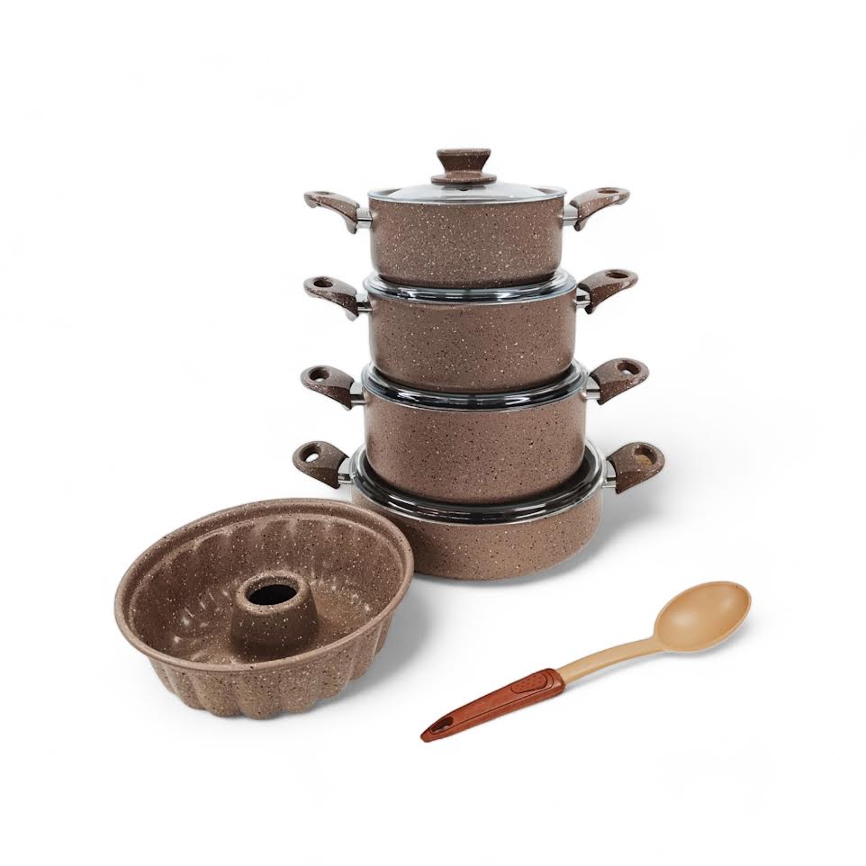10 Piece  Leydi Turkish Granite Pot Set Brown