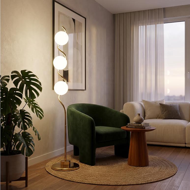 Floor Lamp with 3 Lights Gold & White