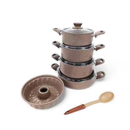 10 Piece  Leydi Turkish Granite Pot Set Brown