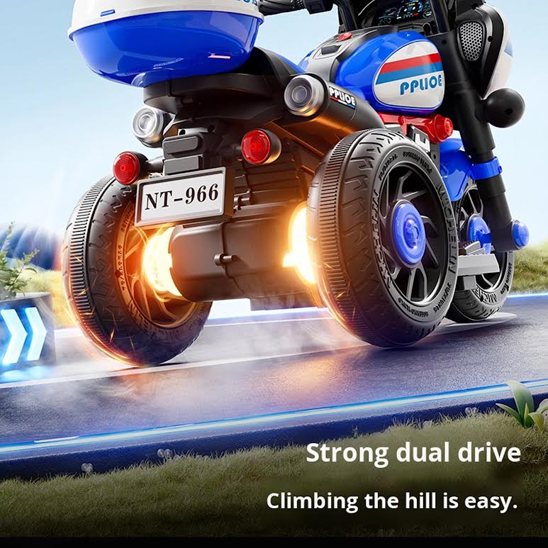 Kids Ride On & Remote Control Police Bike Multicoloured