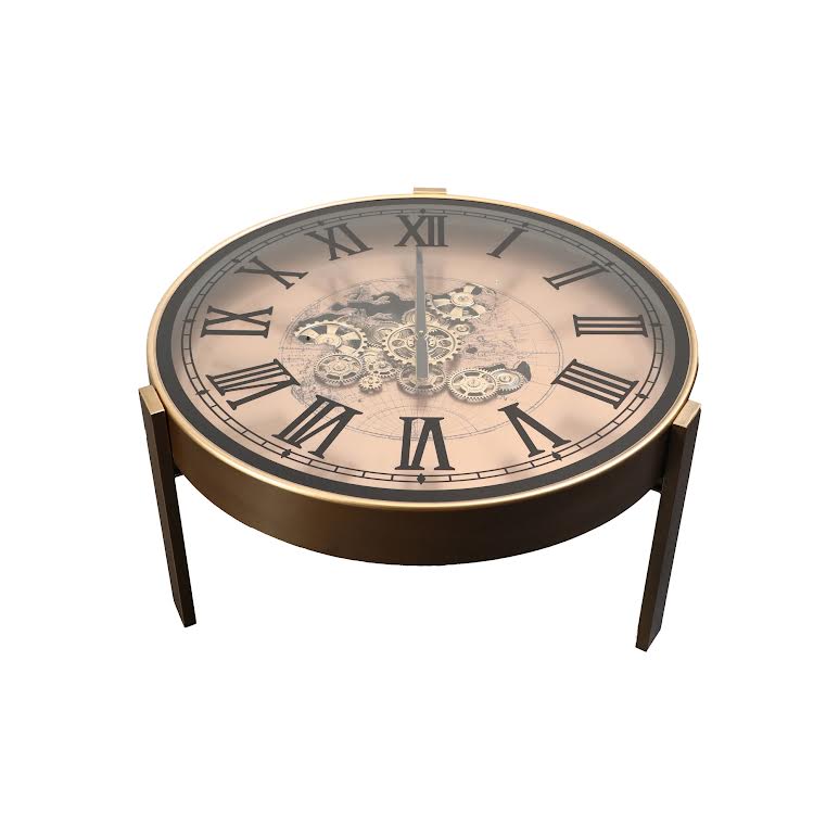 2 in 1 Vasco World Map Moving Gears 82cm Coffee Table Floor Clock Gold