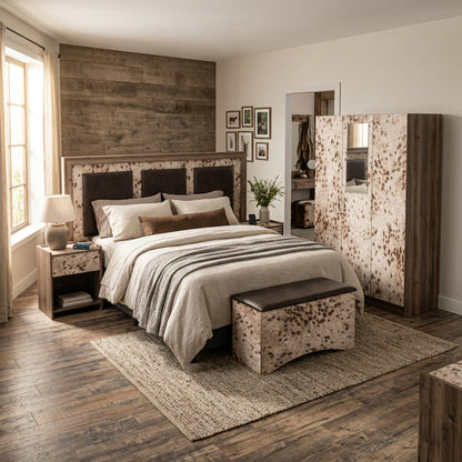 Inguni Bedroom Suite in a room setting with mirrored three door wardrobe and blanket box