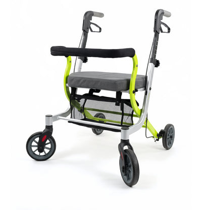 Keephao rollator walker with padded seat, backrest and under-seat storage basket in lime green and silver