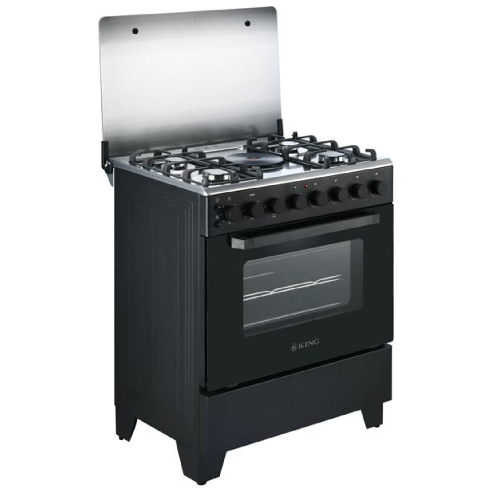 King 76cm Gas Electric Stove KGEP760B1E in matt black with stainless steel top