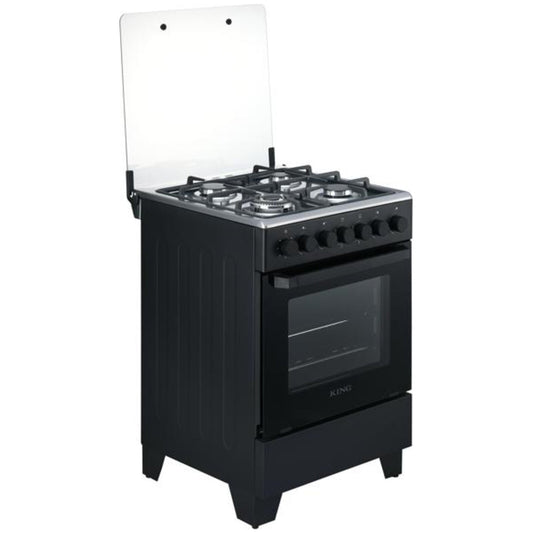 King 60x60 Full Gas Stove KGP6060BFFD in matt black with stainless steel top