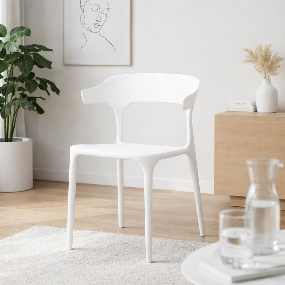 Modern Accent Chair with Armrests - White