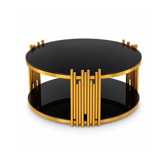 MF Coffee Table C95 - round black glass and gold coffee table