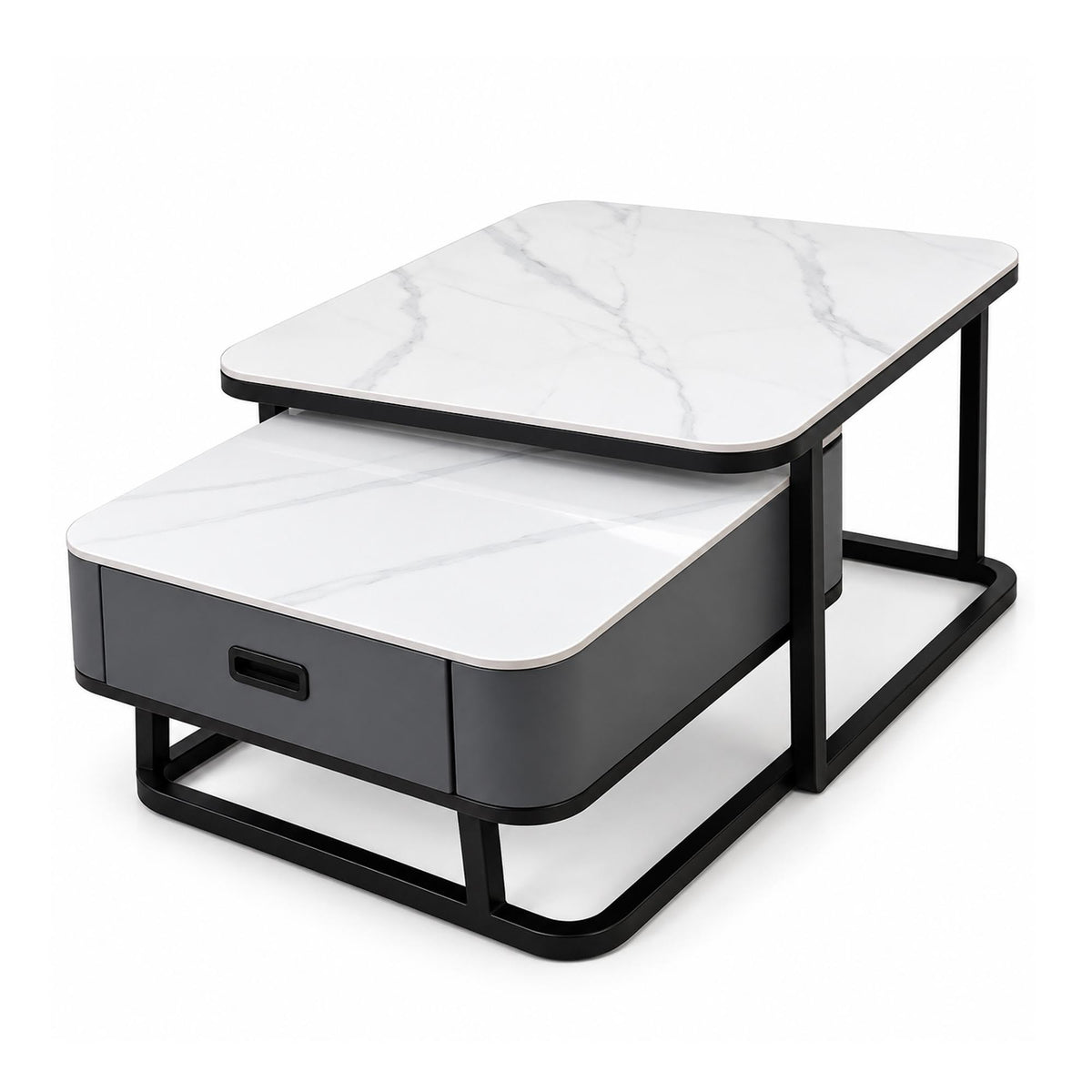 MF Coffee Table D22 - white marble and black nesting coffee table with drawer
