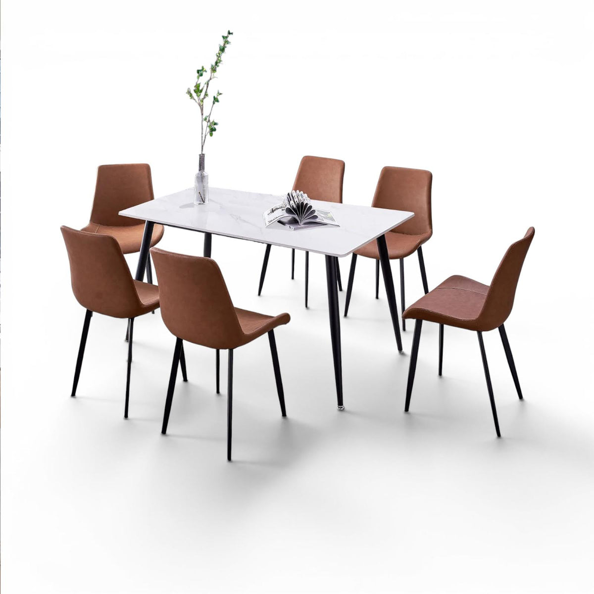 MF Marble 7 Piece Dining Room Suite - Brown