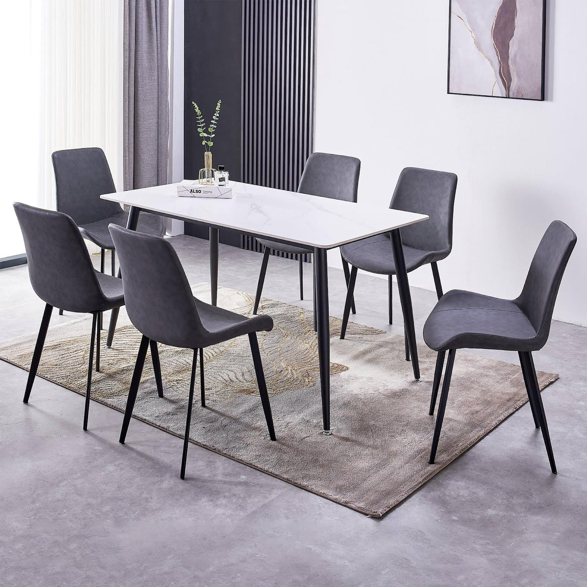 MF Marble 7 Piece Dining Room Suite - Grey lifestyle