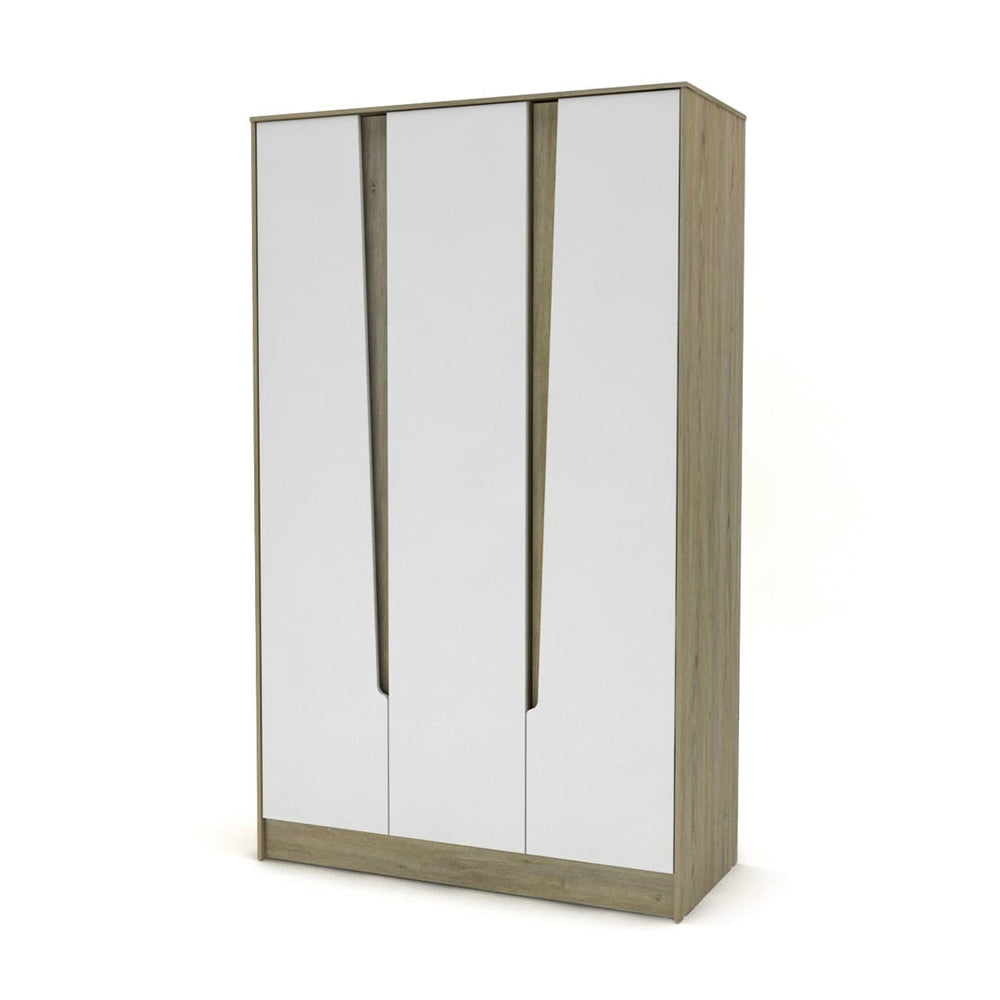 Modern 3 Door Wardrobe – Oak Ash and Snow White MW107