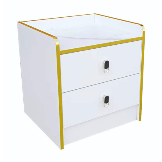 Modern White Nightstand With Gold Accents MW341