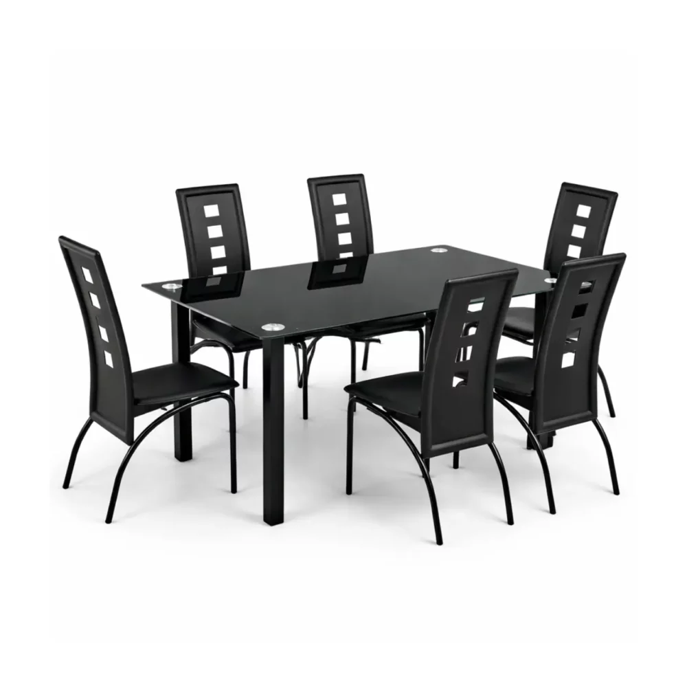 MW37 7 Piece Dining Room Suite - black glass table with 6 high-back chairs