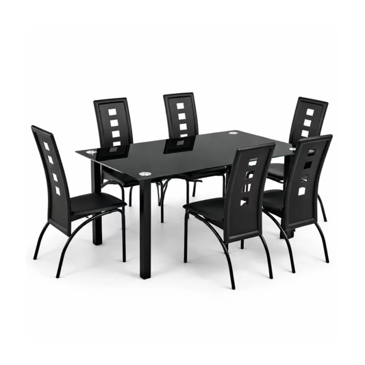 MW37 7 Piece Dining Room Suite - black glass table with 6 high-back chairs