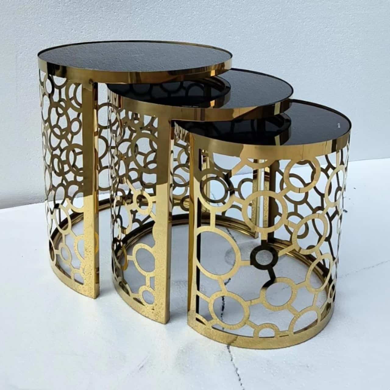 MWCTG273P 3 Piece Abstract Gold And Black Coffee Table