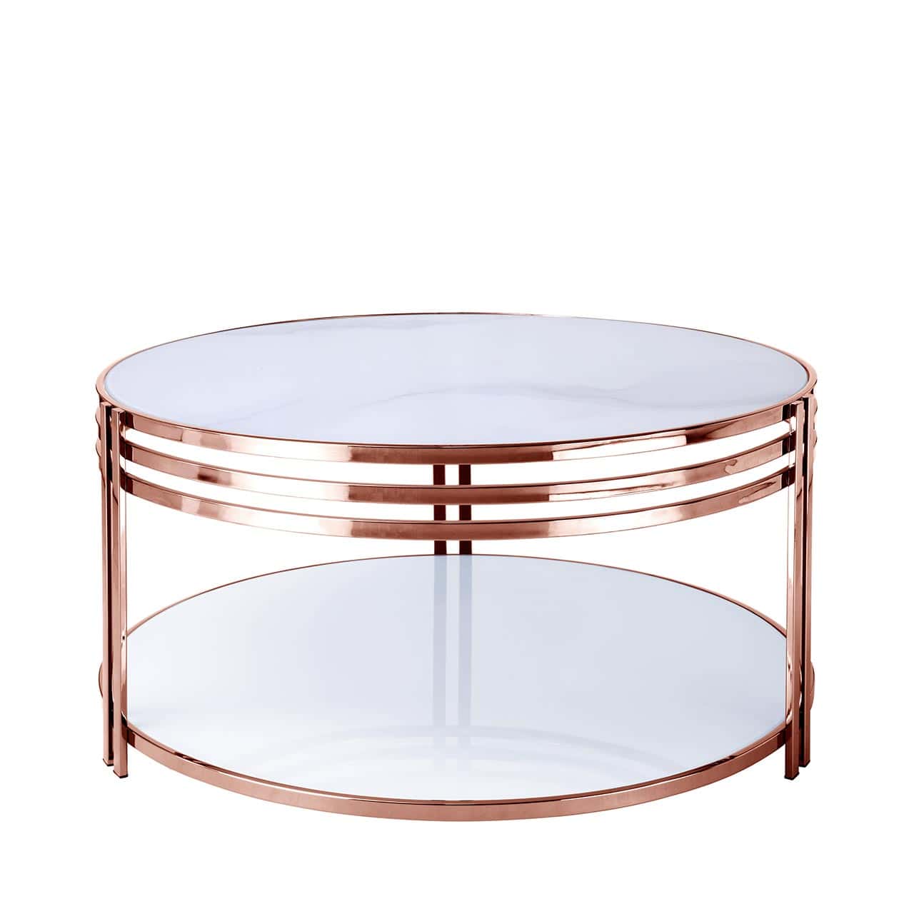 Bawas Collection Round Coffee Table - Rose Gold & White