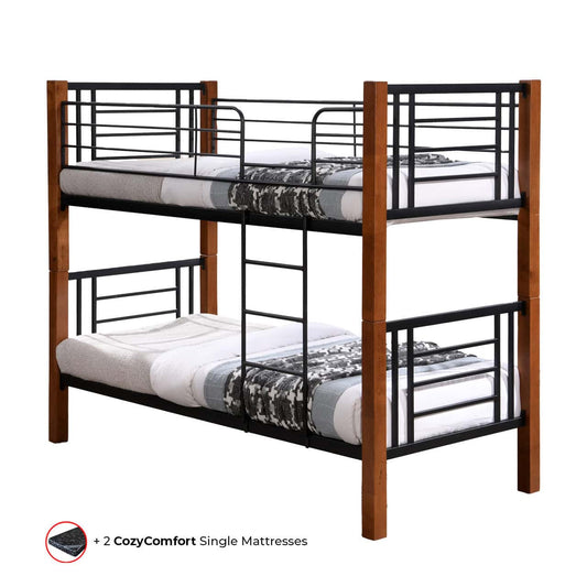 MWDB02 Wooden & Steel Bunk Bed With CozyComfort Mattresses