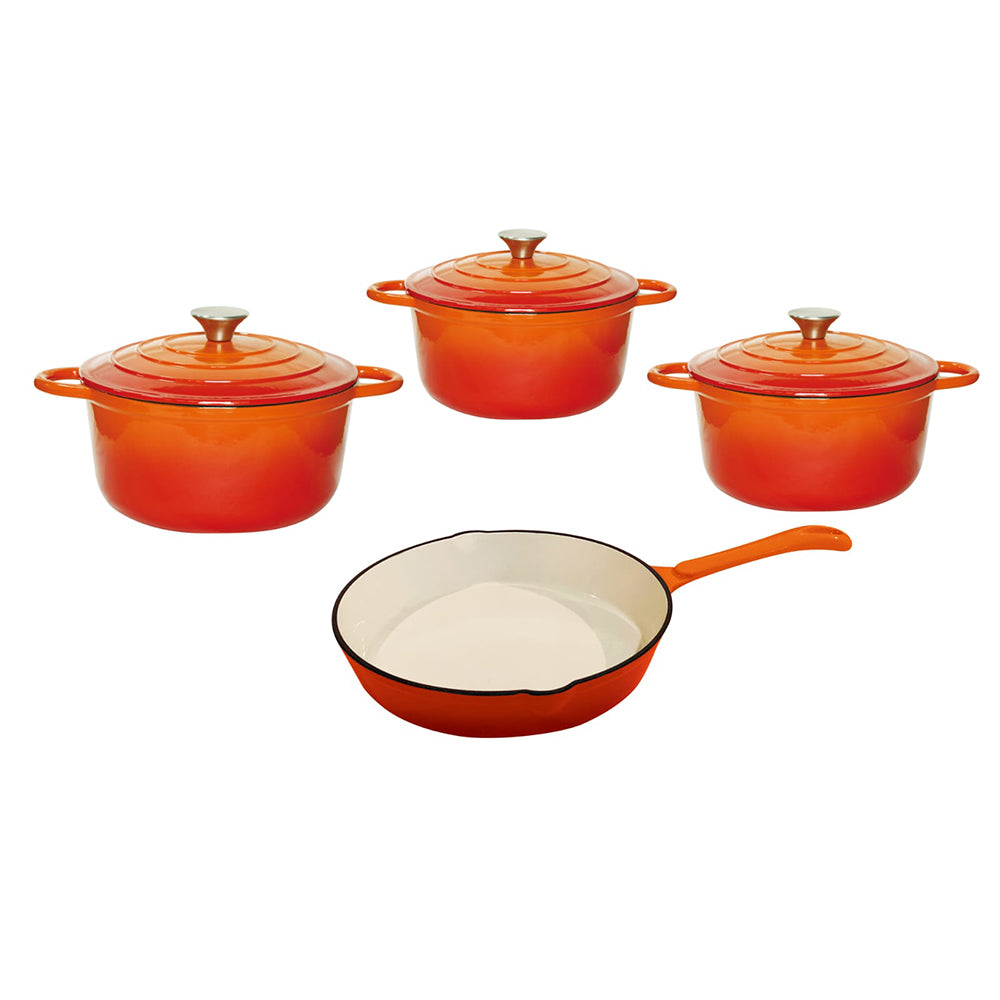 CTH 7 Piece Cast Iron Pot Set - Orange