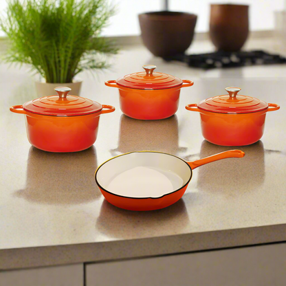 CTH 7 Piece Cast Iron Pot Set - Orange