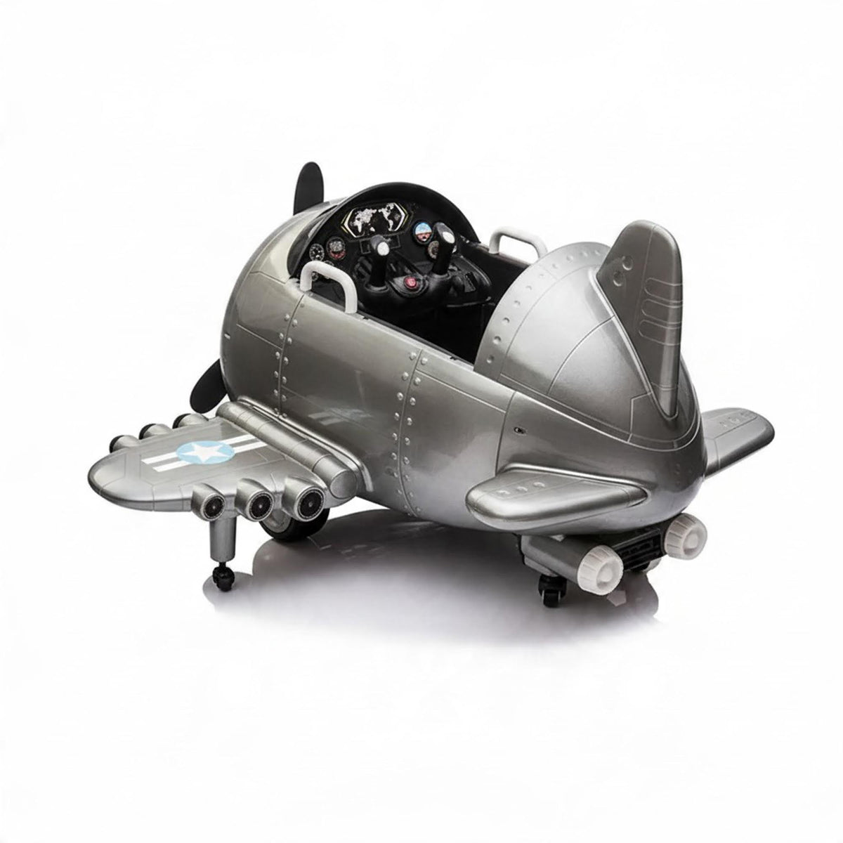 Kids Electric Ride-On Plane Toy Silver