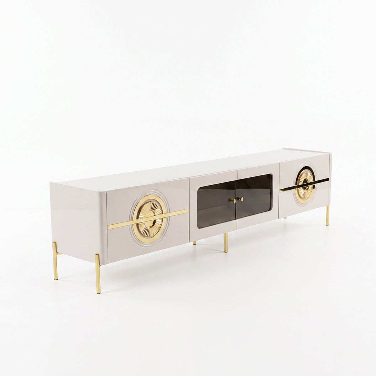 BF Royal Home Plasma Stand PS01 ivory gloss TV stand with gold medallion handles