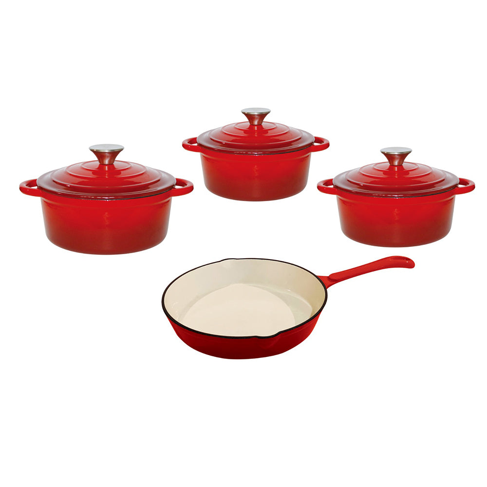 CTH 7 Piece Cast Iron Pot Set - Red