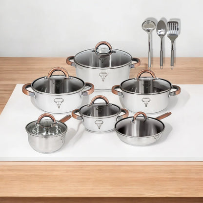 Rolux 15 Piece Cookware Set Silver