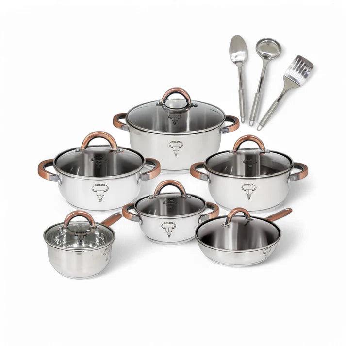 Rolux 15 Piece Cookware Set Silver