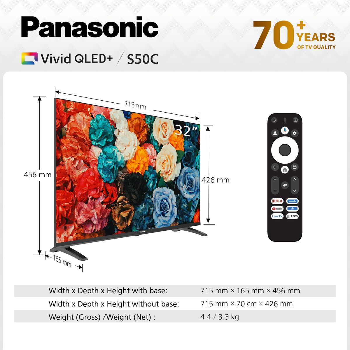 Panasonic 32" S50CGF HD Vivid QLED+ Google Smart TV with Dolby Audio