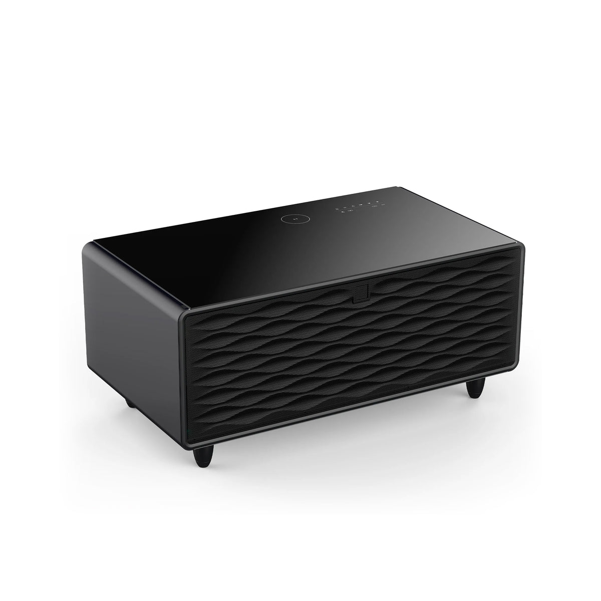 Smart Coffee Table in black with gloss top and wave-textured speaker front
