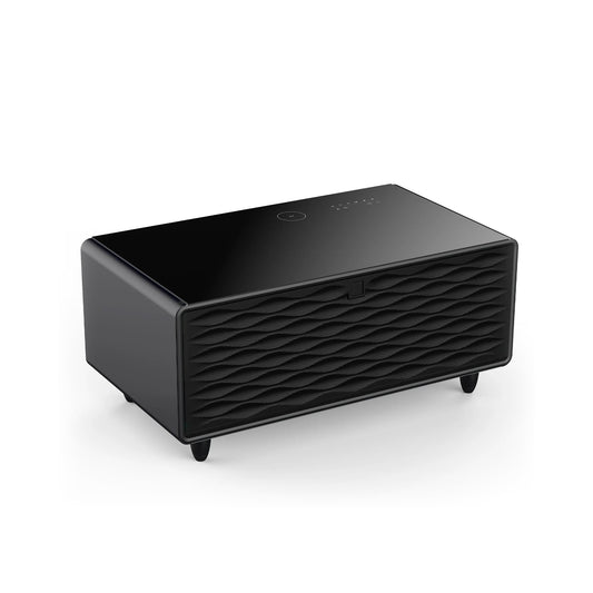 Smart Coffee Table in black with gloss top and wave-textured speaker front