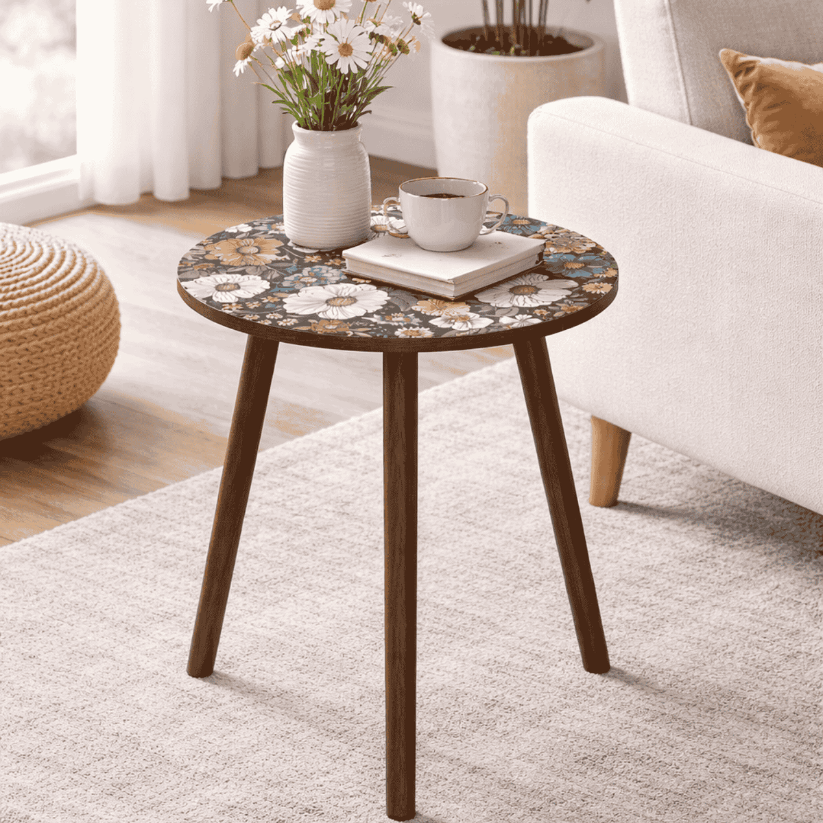 CT350 floral round side table in a living room