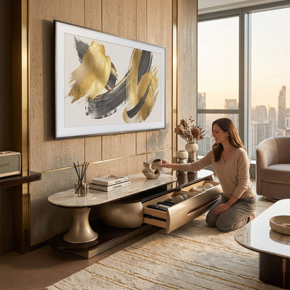 CA TV Stand with drawer open