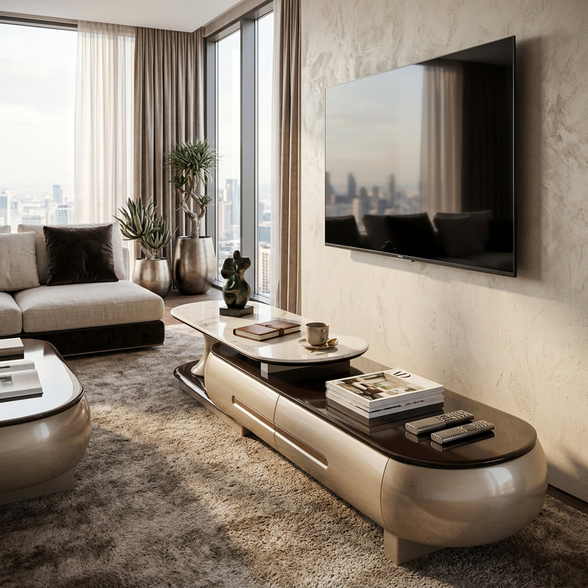 CA TV Stand styled in a lounge