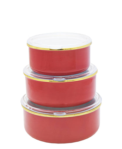 Oms 3-Piece Enamel Storage Container - Red