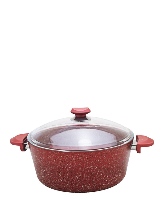 OMS Non Stick 18cm Granite Deep Casserole - Red