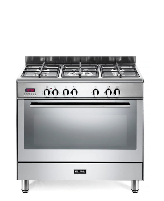 Elba Fusion 90cm 5 Burner Gas Cooker With Electric Oven - Silver