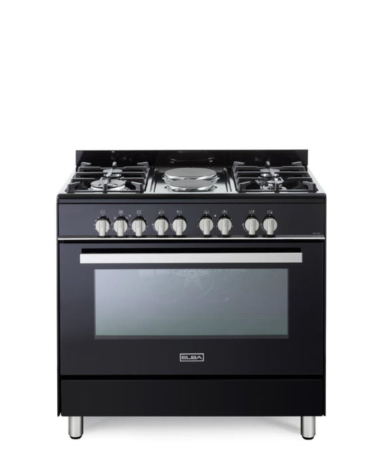 ELBA CLASSIC LITE 90CM 4 BURNER GAS COOKER WITH 2 ELECTRIC PLATES AND ELECTRIC OVEN - BLACK