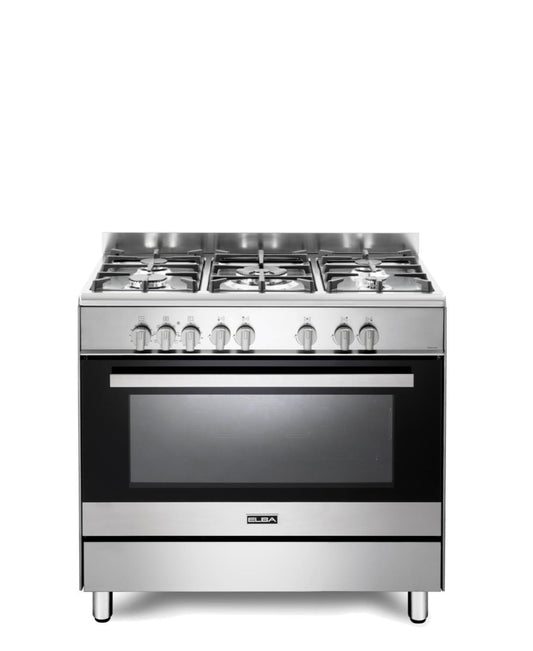 Elba Classic 90cm 5 Burner Gas Cooker With Electric Oven - Silver