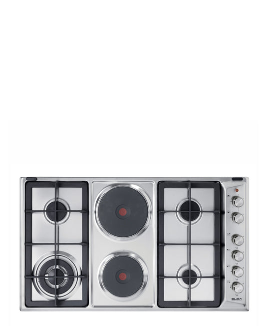 Elba Classic 90cm 4 Burner Gas Hob With 2 Electric Plates - Silver