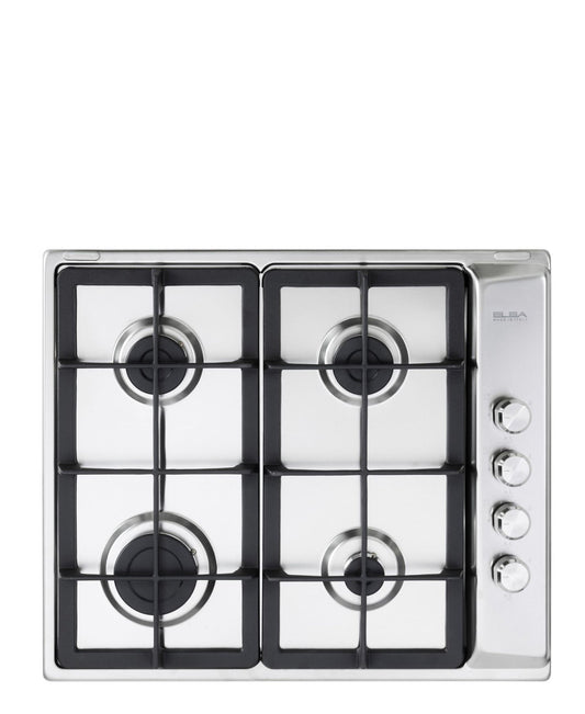 Elba Classic 60cm 4 Burner Gas Hob With Side Controls - Silver