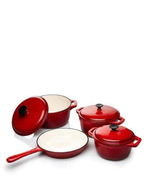 CTH 7 Piece Cast Iron Pot Set - Red