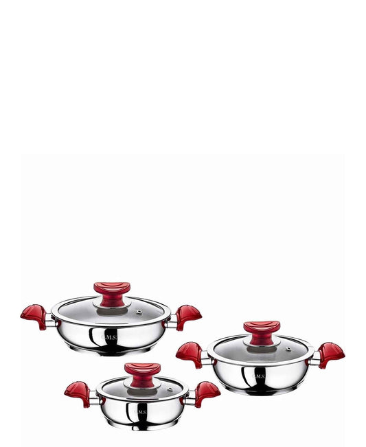 OMS 6 Piece Stainless Steel Pot Set - Red