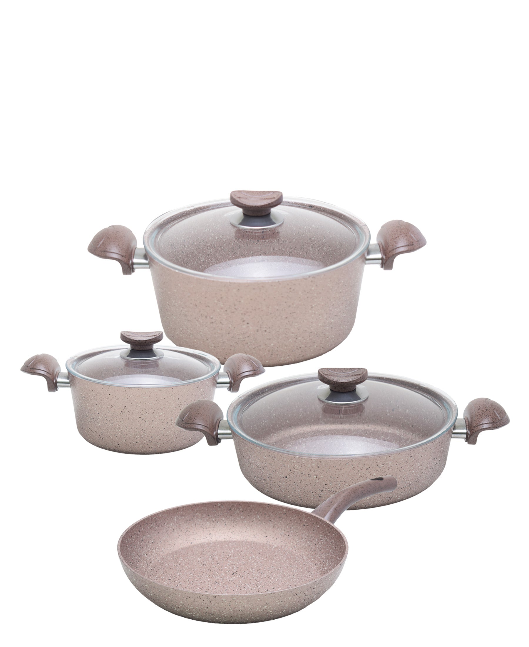 7 Piece Stainless Steel Pink Granite Cookware Set