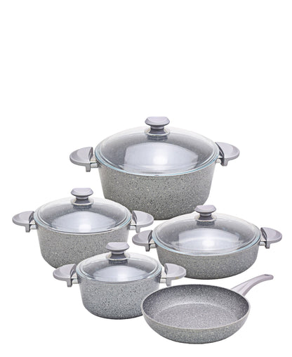 OMS 9 Piece Granite Cookware Casserole Set - Grey