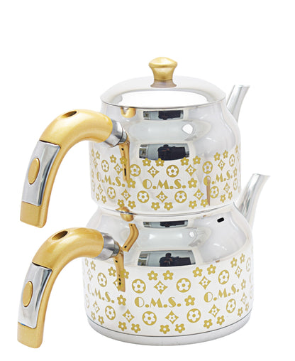 OMS Stainless Steel Tea Pot - Silver & Gold