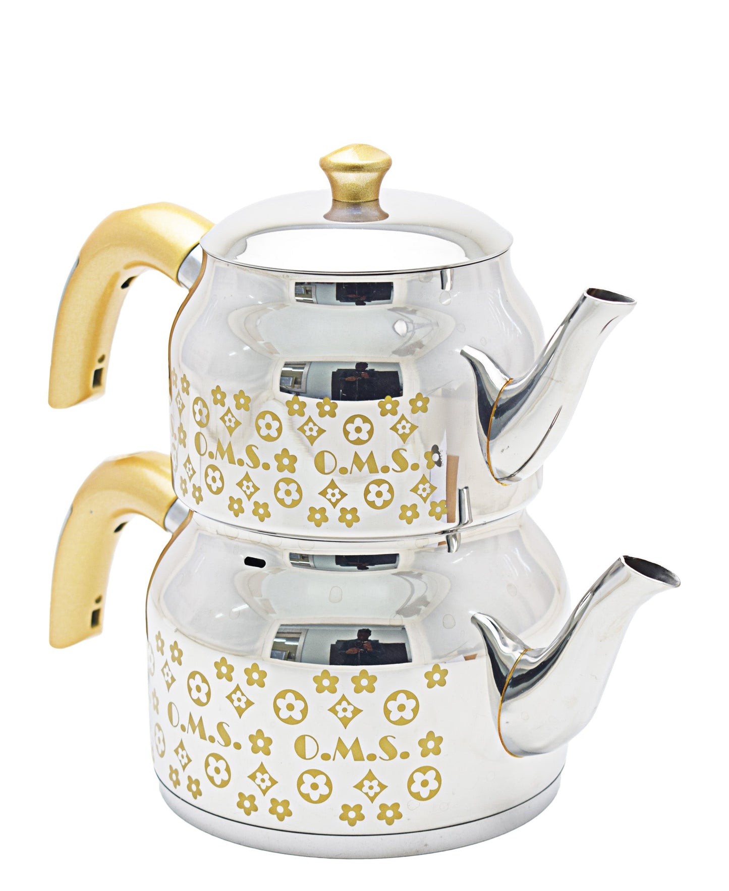 OMS Stainless Steel Tea Pot - Silver & Gold